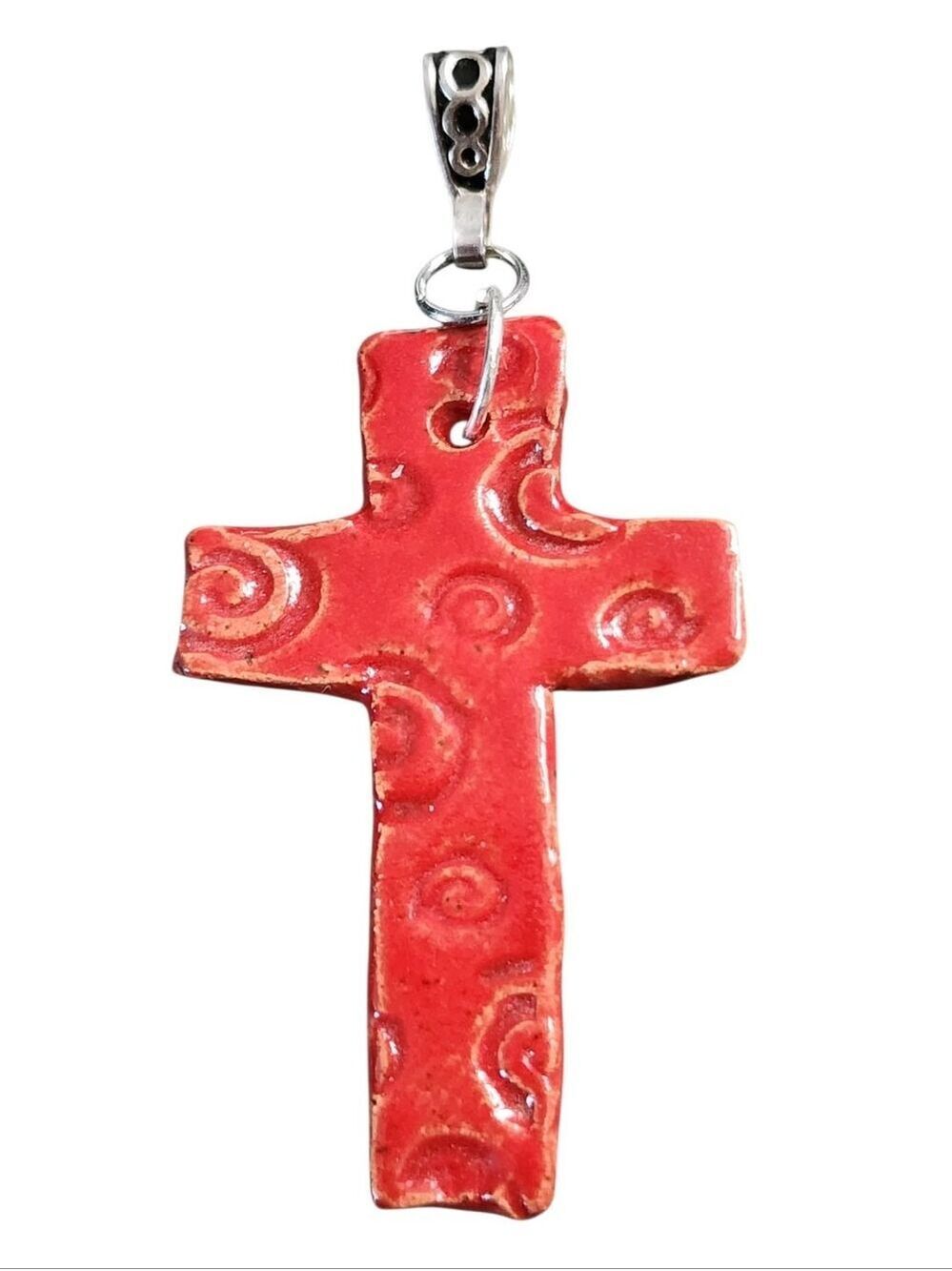Hand Crafted Red Ceramic Cross Pendant